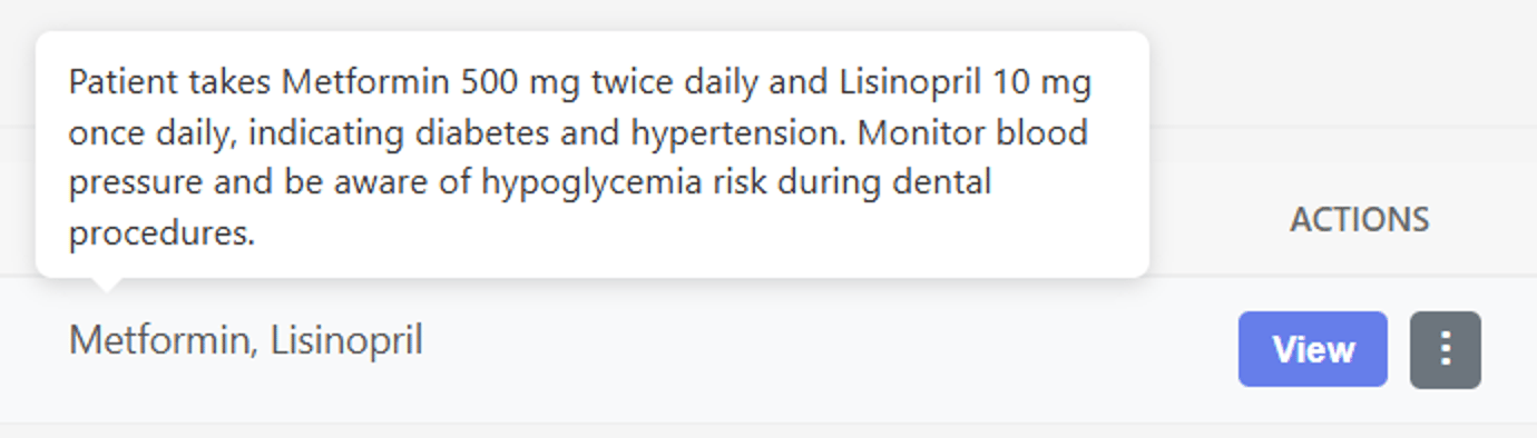 BrightDocs hover summary of a patient medication list