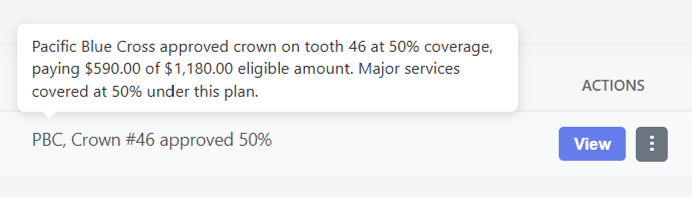 BrightDocs hover summary of an insurance predetermination response